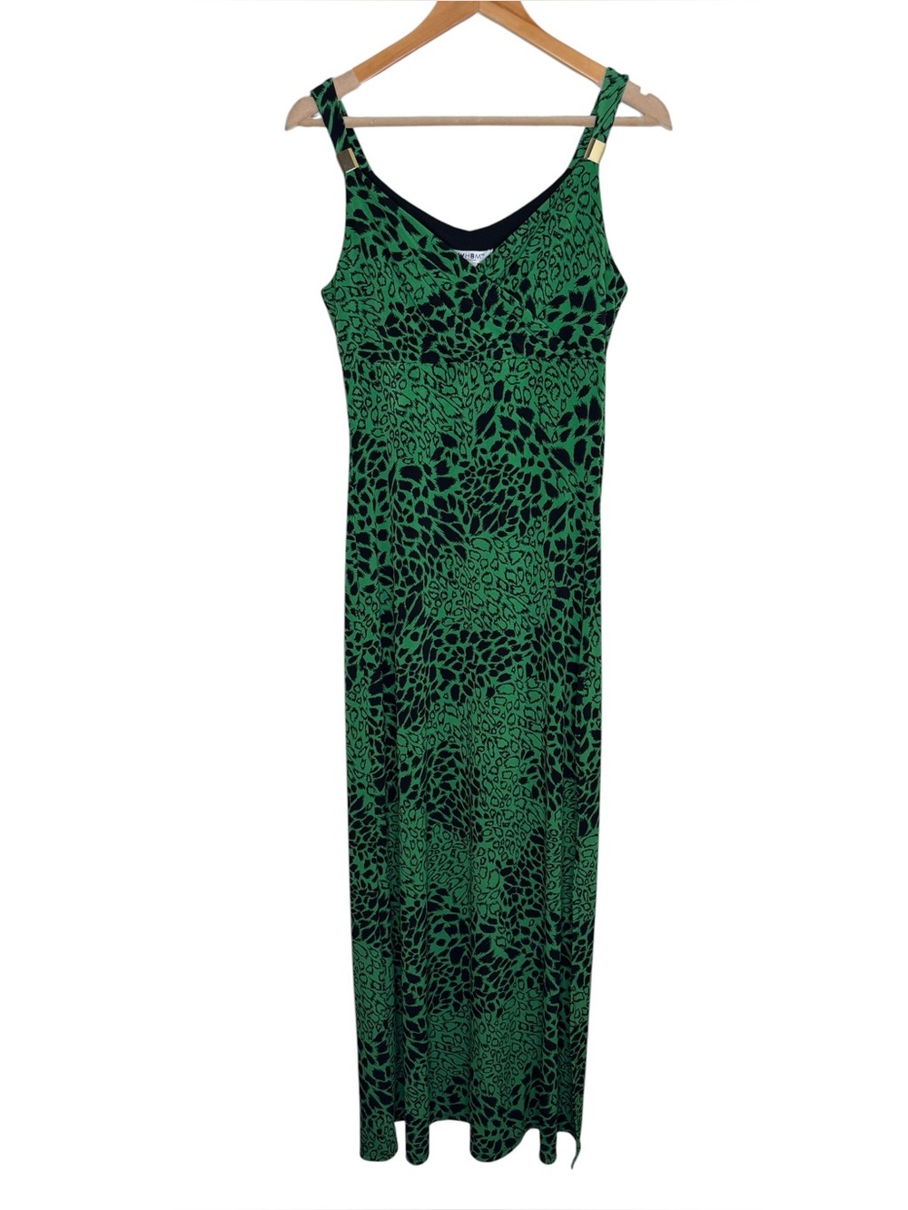 White House Black Market maxi dress green black animal print empire size xsmall